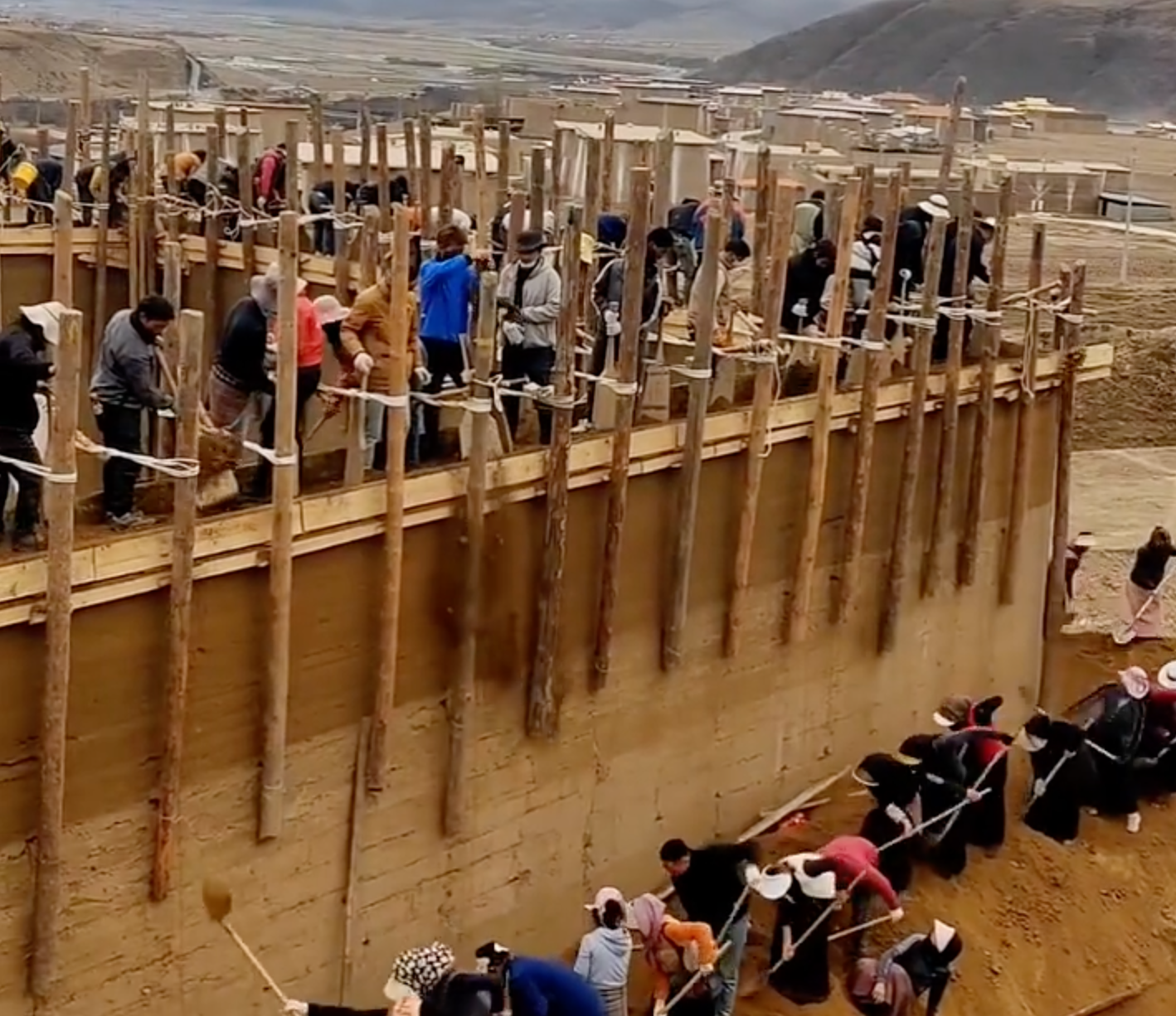 ཁ་ནས་གྱང་གླུ་ལེན། ལག་ནས་གྱང་ཐོས་རྡུང་།རྔ་བ་རྫོང་གི་ཨར་ལས་ངལ་རྩོལ་གྱི་རྣམ་པ། （拍摄：用旦）#打阿嘎 #阿坝 #劳动 #藏式建筑 点击关注→@藏地阳光全媒体